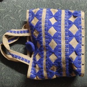 Vintage Handmade Embroidered Jute Tote